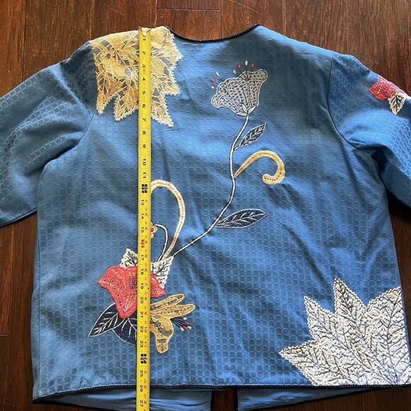 Vintage Indigo Moon women's blue floral embroidered and appliqued art jacket 1X - Picture 10 of 11